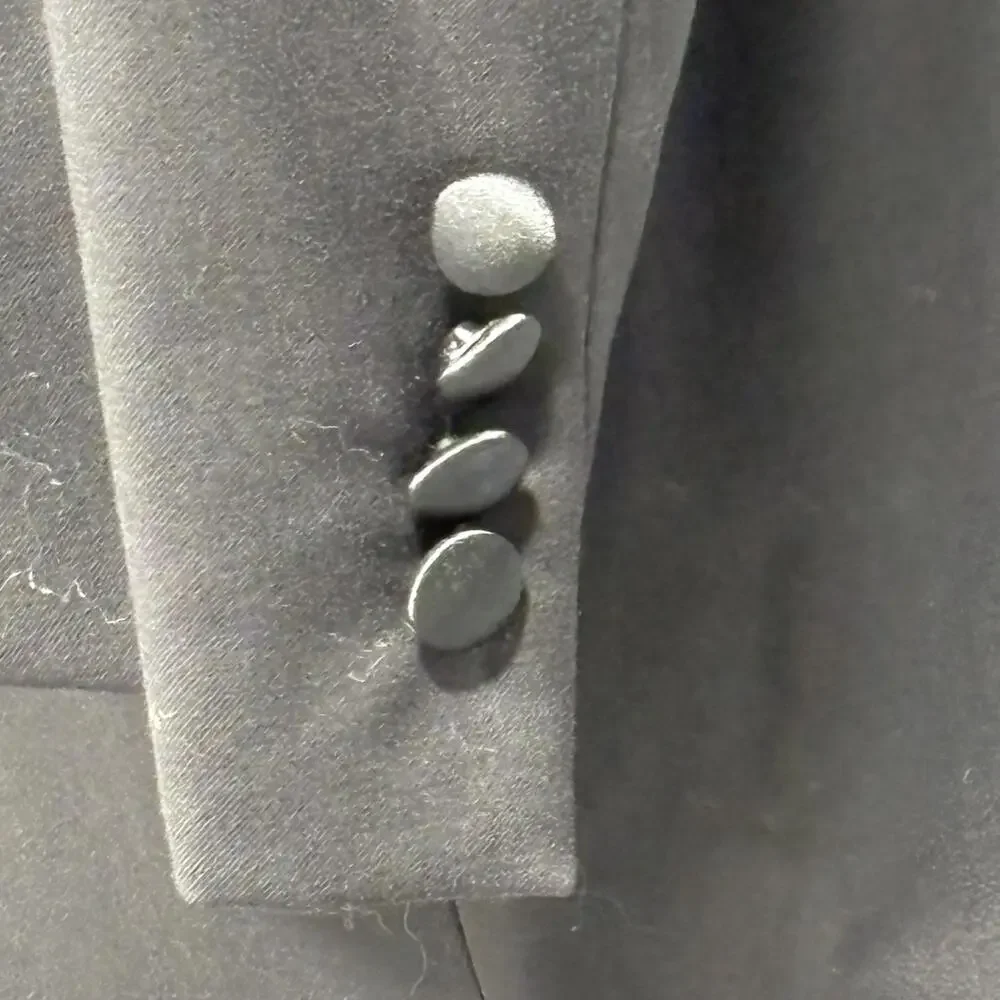 Woolmark Tuxedo Jacket Mens 48 Black Wool Satin Lapel 2 Button Formal Wedding